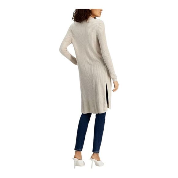 INC International Concepts Ribbed Open Front Long Cardigan Sweater Beige Medium - Picture 2 of 11